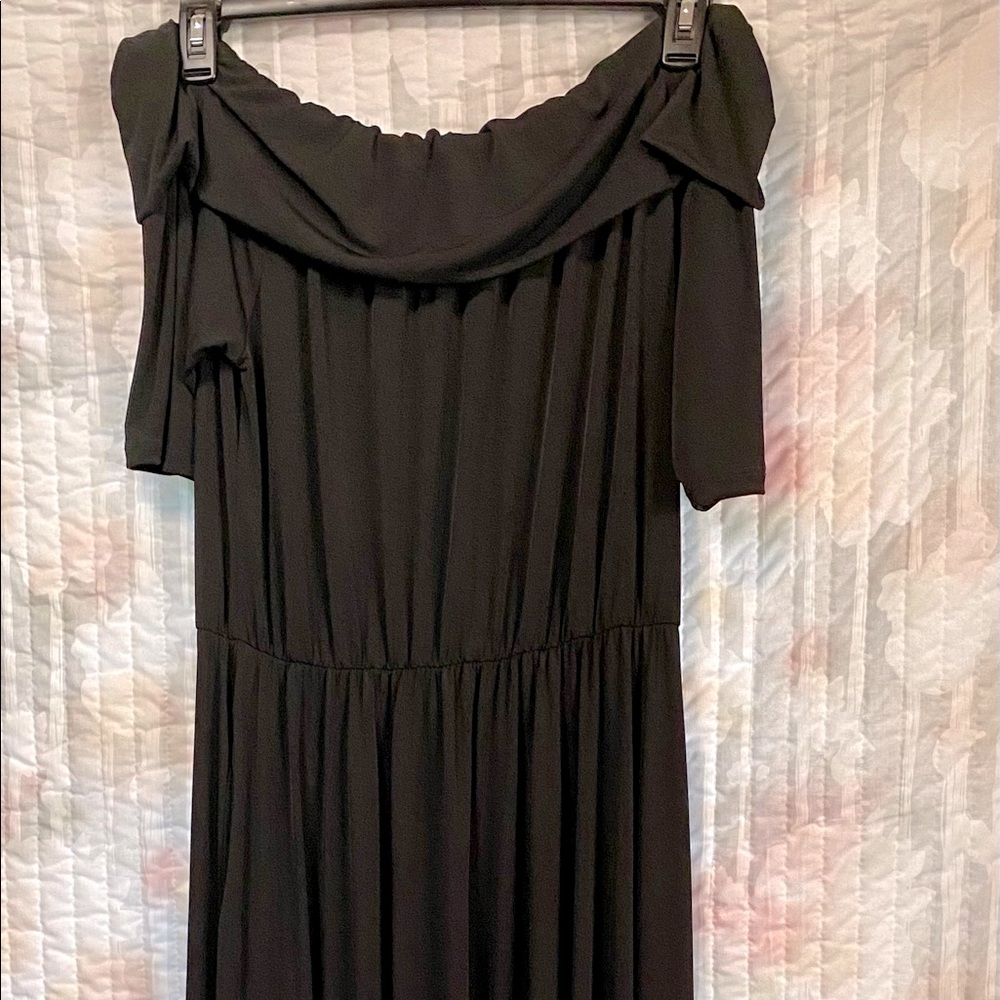 Black knit off shoulder maxi dress
